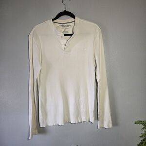 American Eagle White Ribbed Henley Long Sleeve Top Size Small